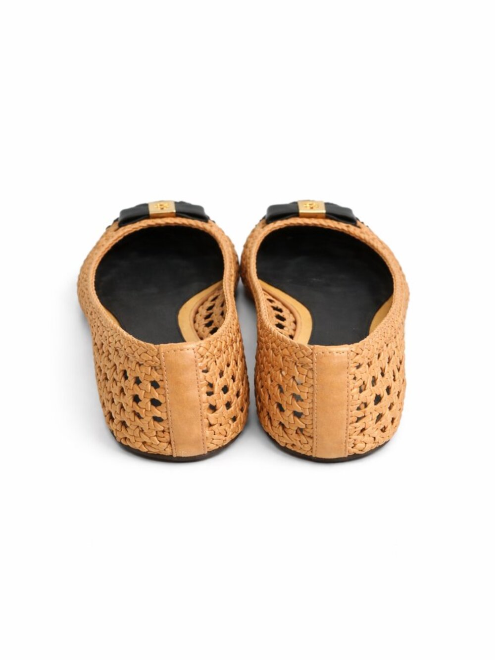 Tory Burch Carlyle Woven Ballet Flats Tan Black Cap Toe Size 9.5 - Picture 4 of 5